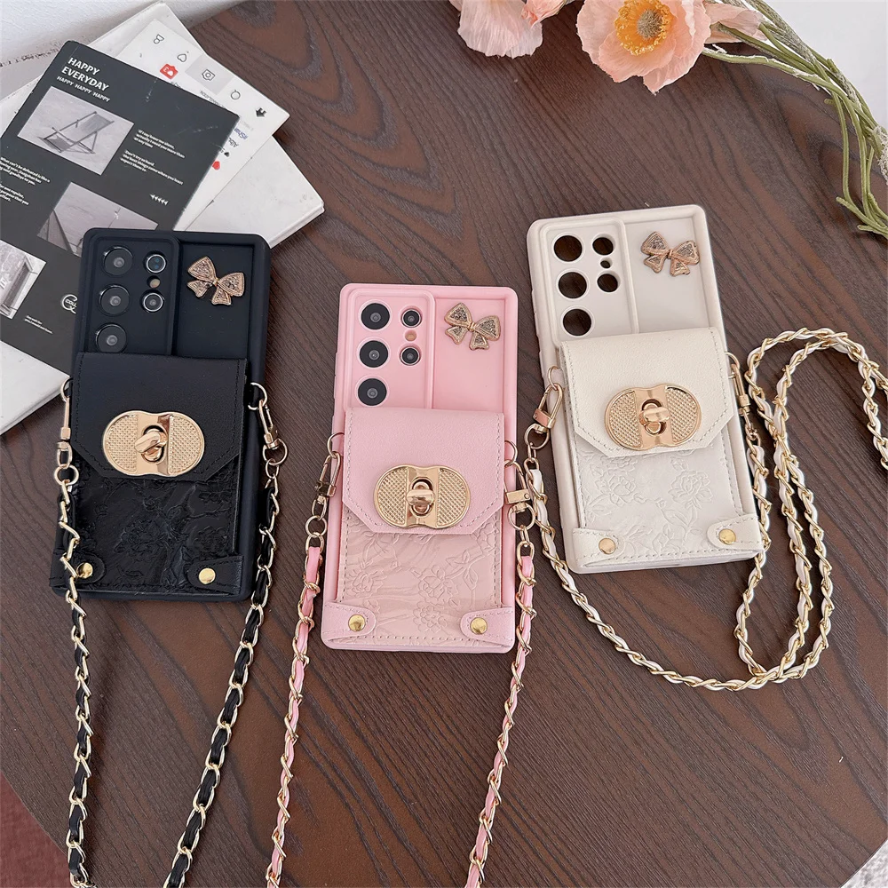 Leather Card Wallet - Capa de Telefone Transversal com Porta-Cartões